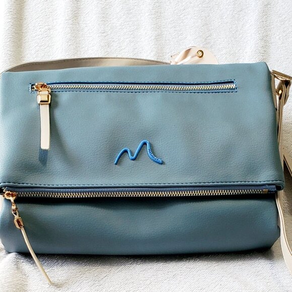 MATMAZEL "Katerina" Two Compartment- Crossbody Purse- Handbag- Blue & Cream - Picture 7 of 12